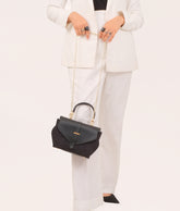 Black top-handle hexagon bag